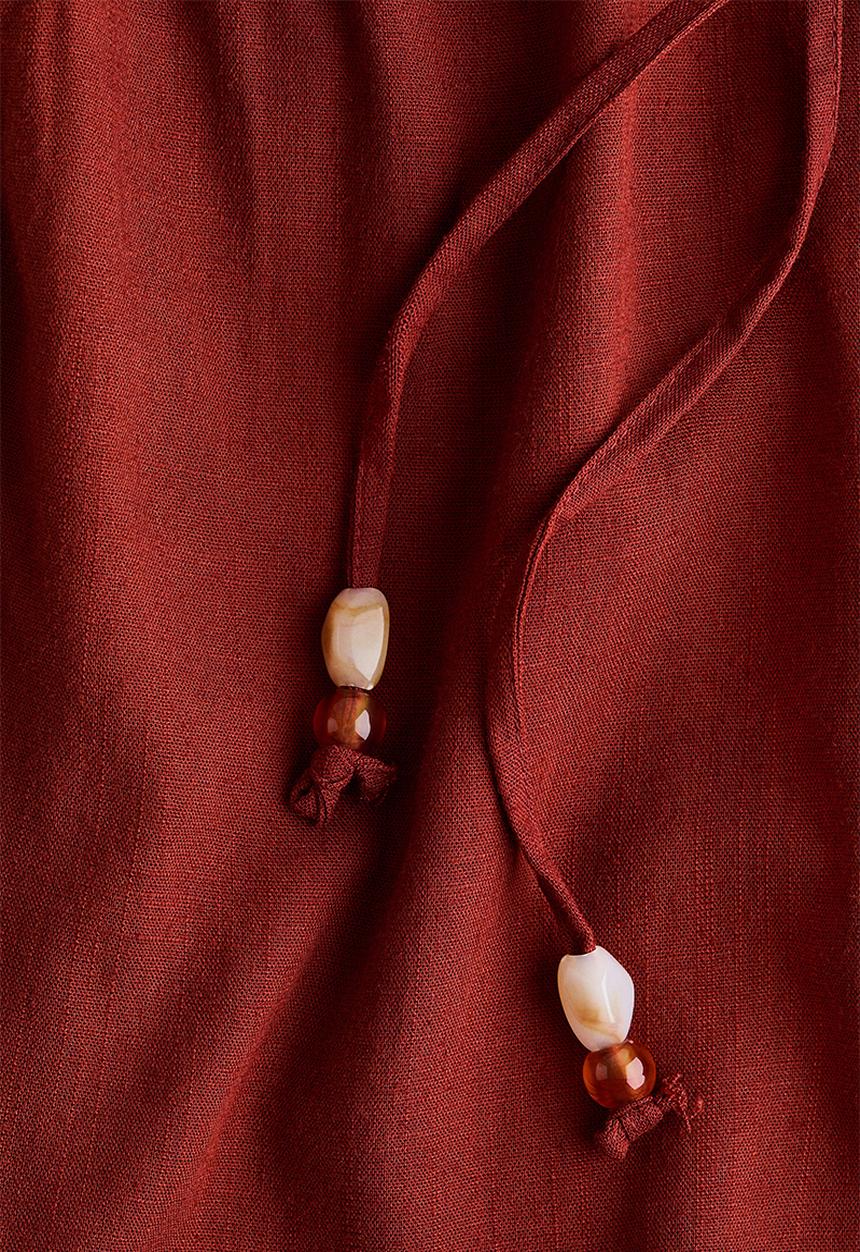 H&M - Linen-blend drawstring trousers - rust red