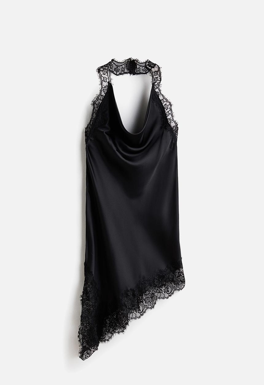 H&M - Satin halterneck dress - black