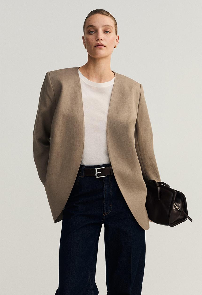H&M - Collarless blazer - beige