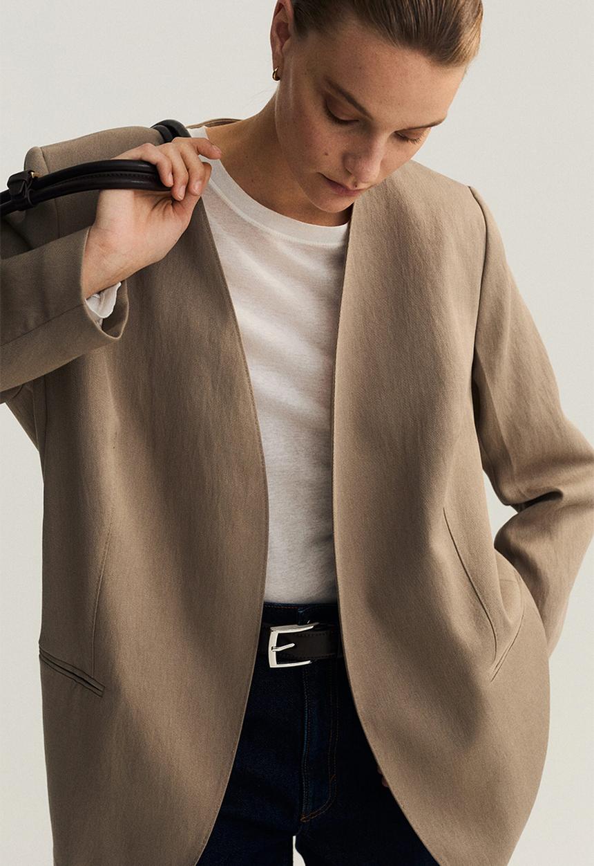 H&M - Collarless blazer - beige