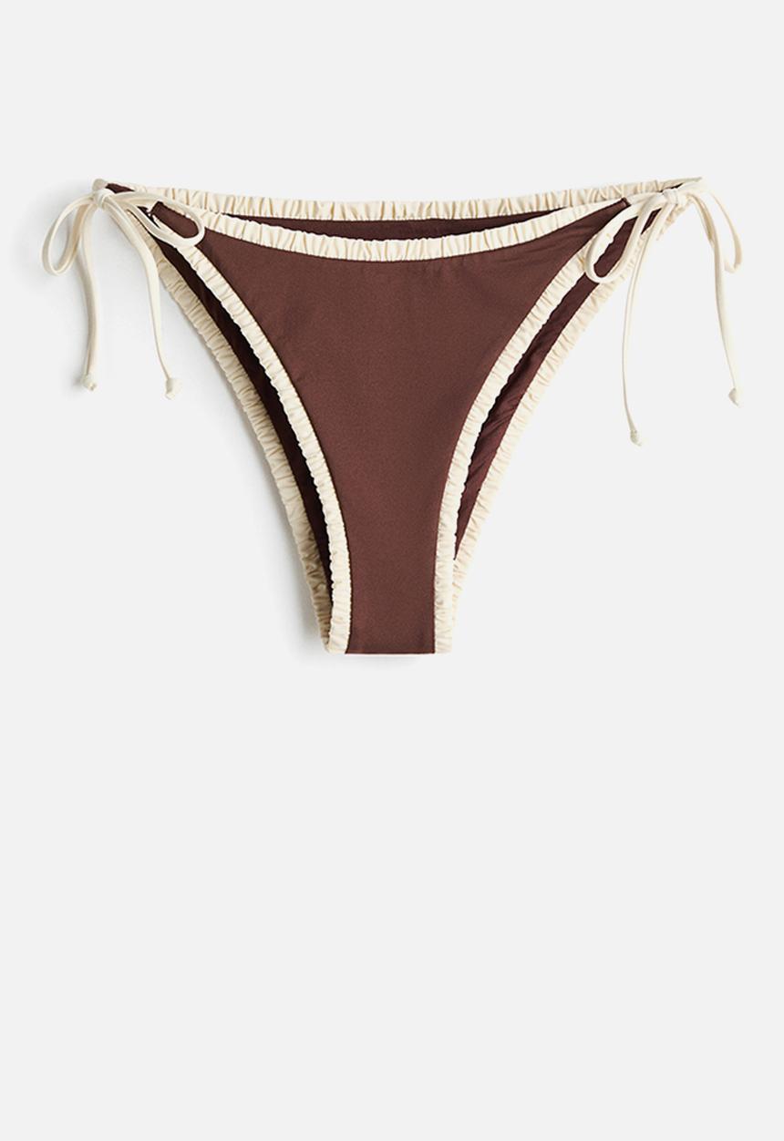 H&M - Cheeky tie tanga bikini bottoms - dark brown/cream