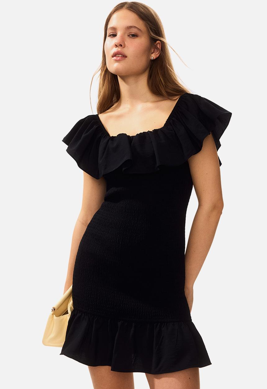 H&M - Flounced off-the-shoulder dress - black