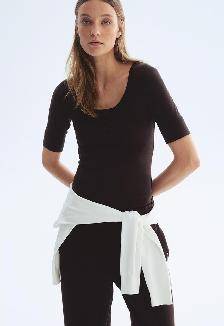 H&M - Ribbed cotton top - dark brown