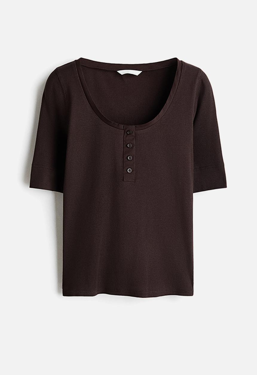 H&M - Ribbed cotton top - dark brown