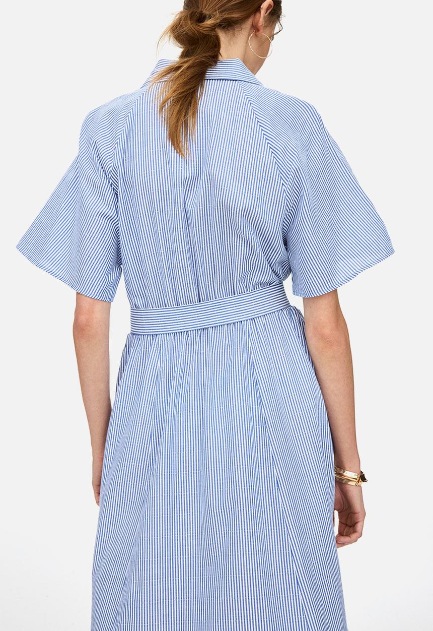 H&M - Tie-belt shirt dress - blue/striped