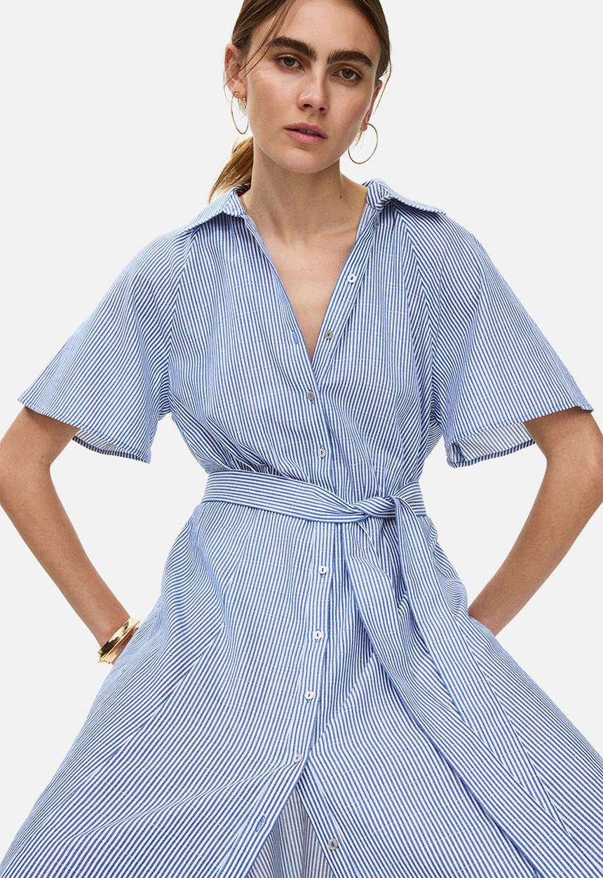 H&M - Tie-belt shirt dress - blue/striped