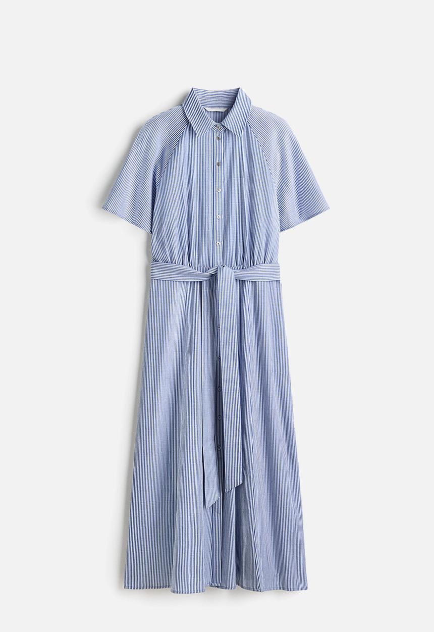 H&M - Tie-belt shirt dress - blue/striped