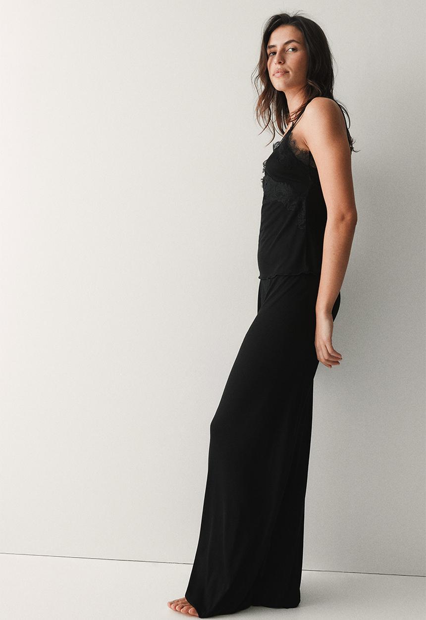 H&M - Lace-trimmed jersey pyjamas - black