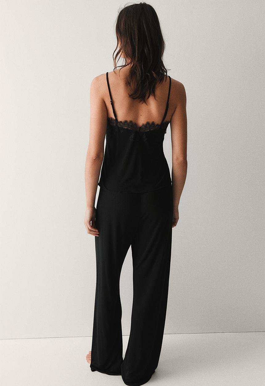 H&M - Lace-trimmed jersey pyjamas - black
