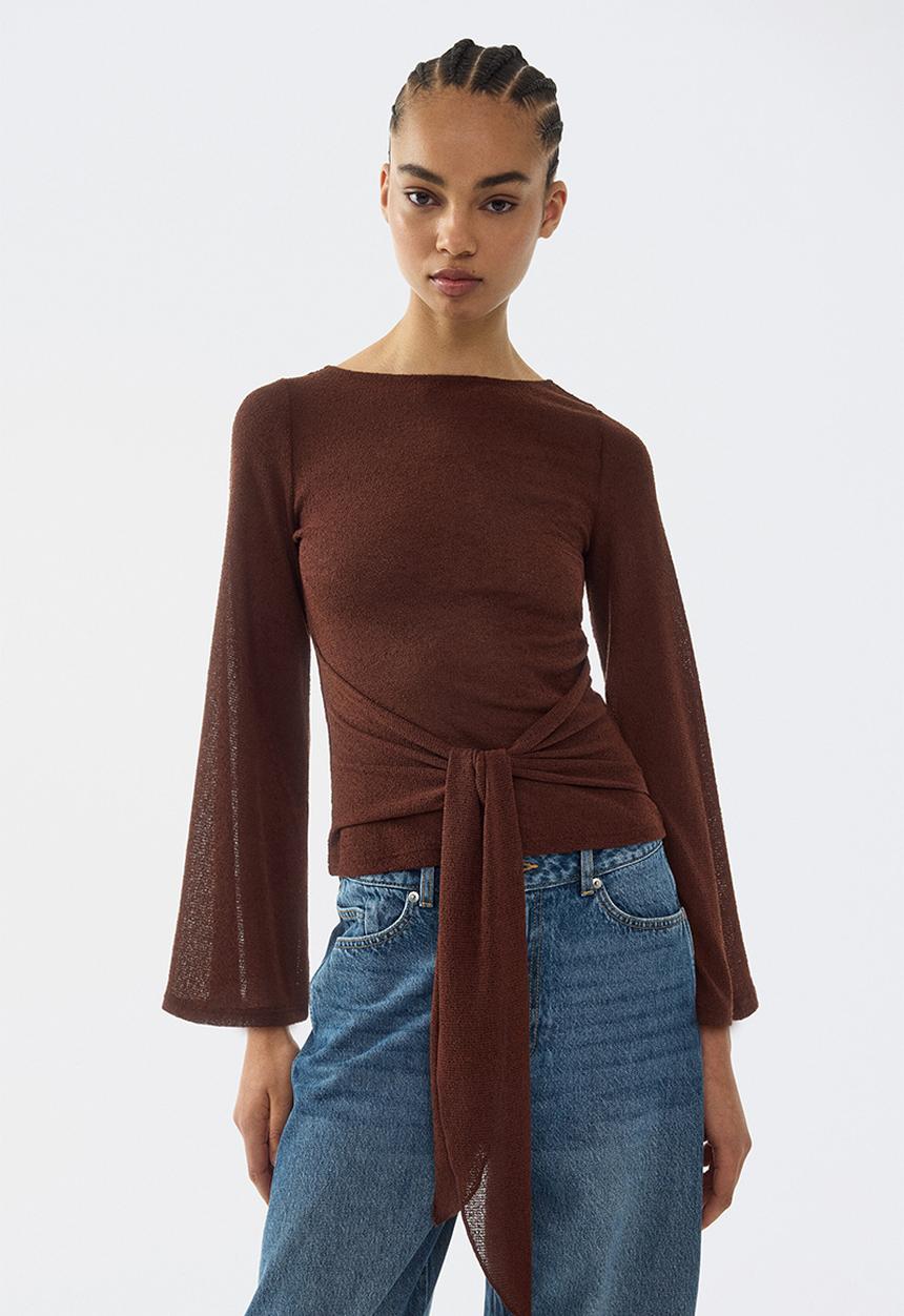 H&M - Tie-detail knitted top - dark brown