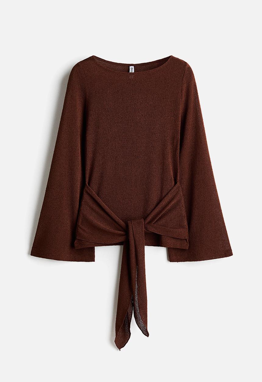 H&M - Tie-detail knitted top - dark brown