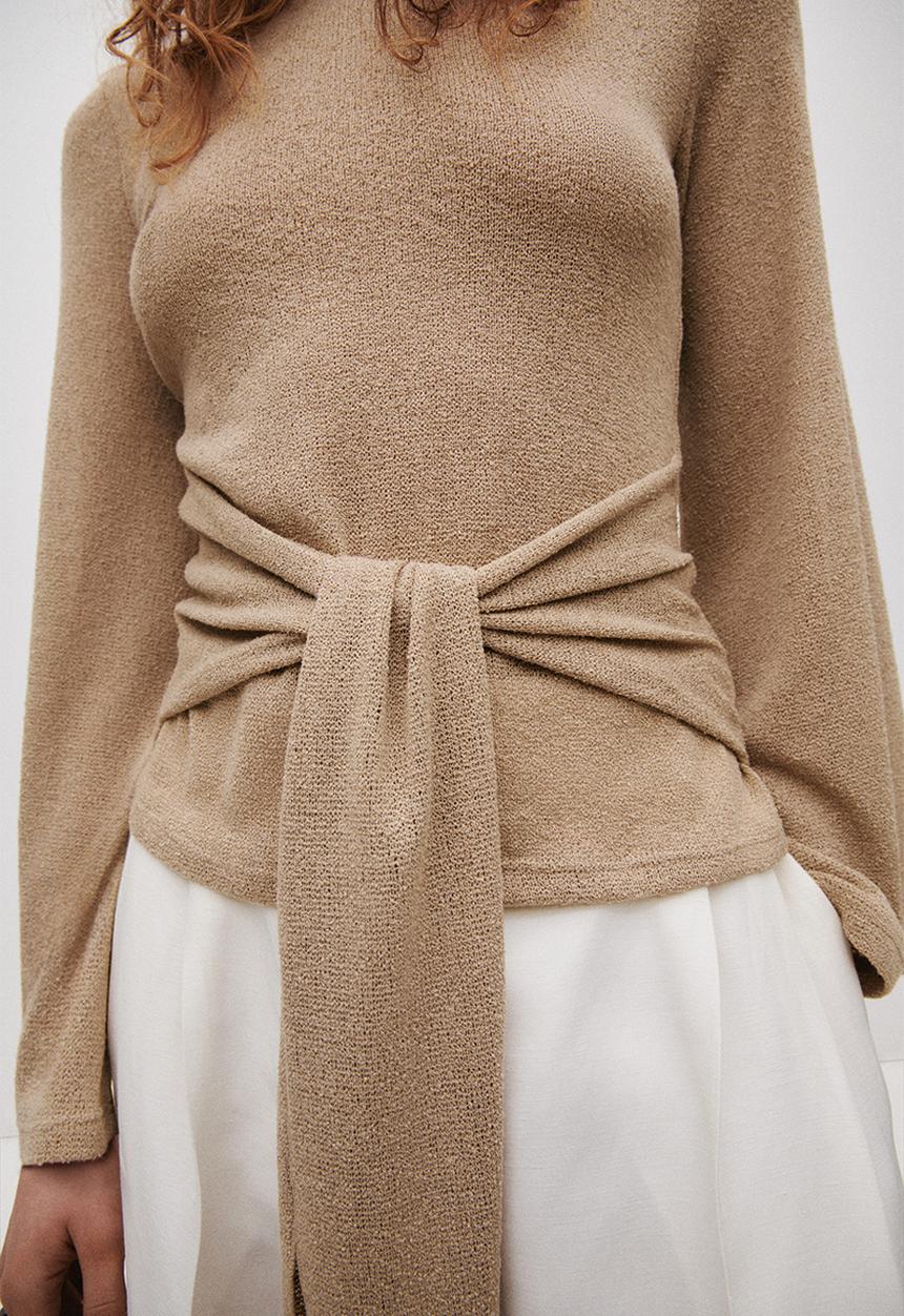 H&M - Tie-detail knitted top - beige