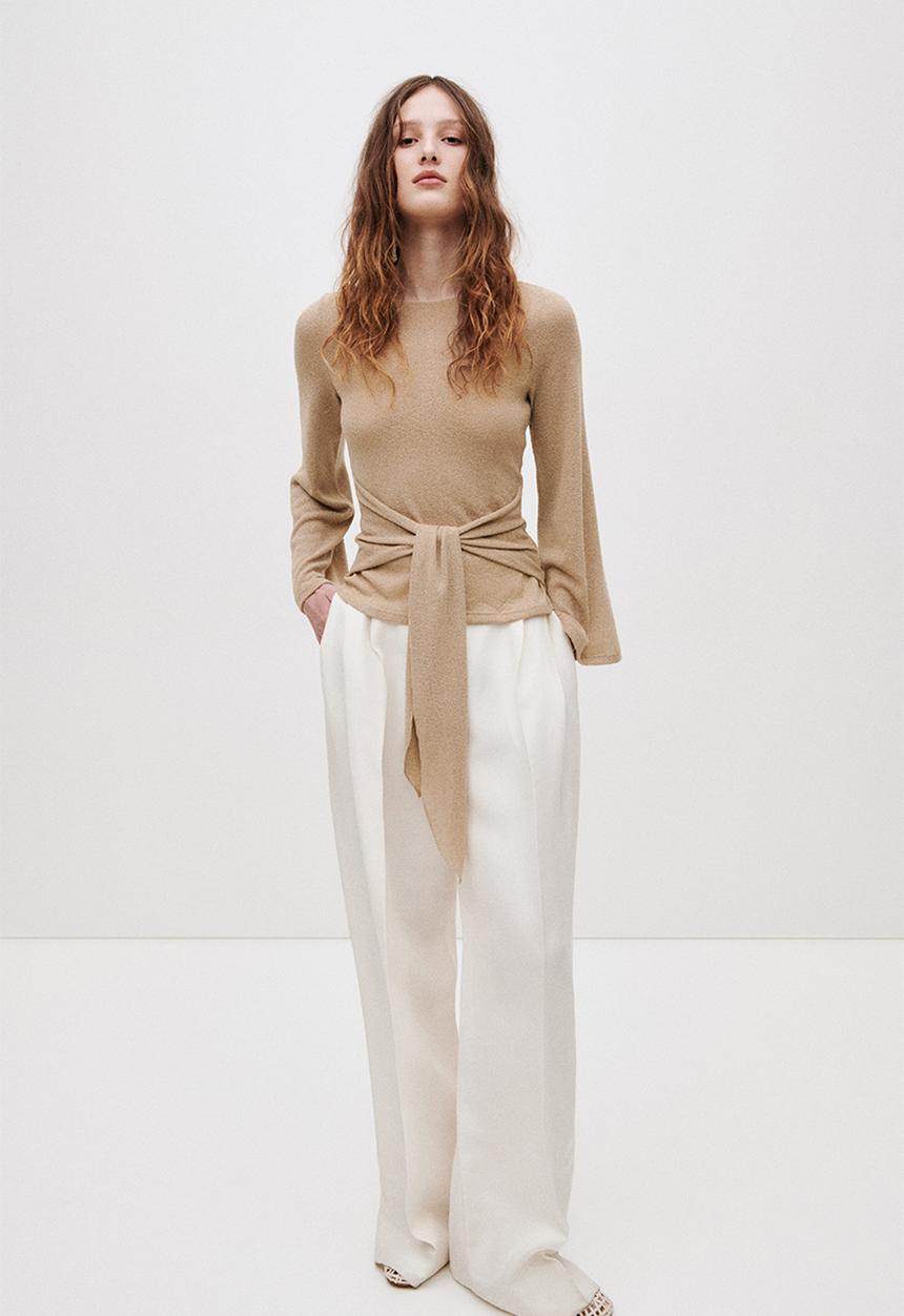 H&M - Tie-detail knitted top - beige
