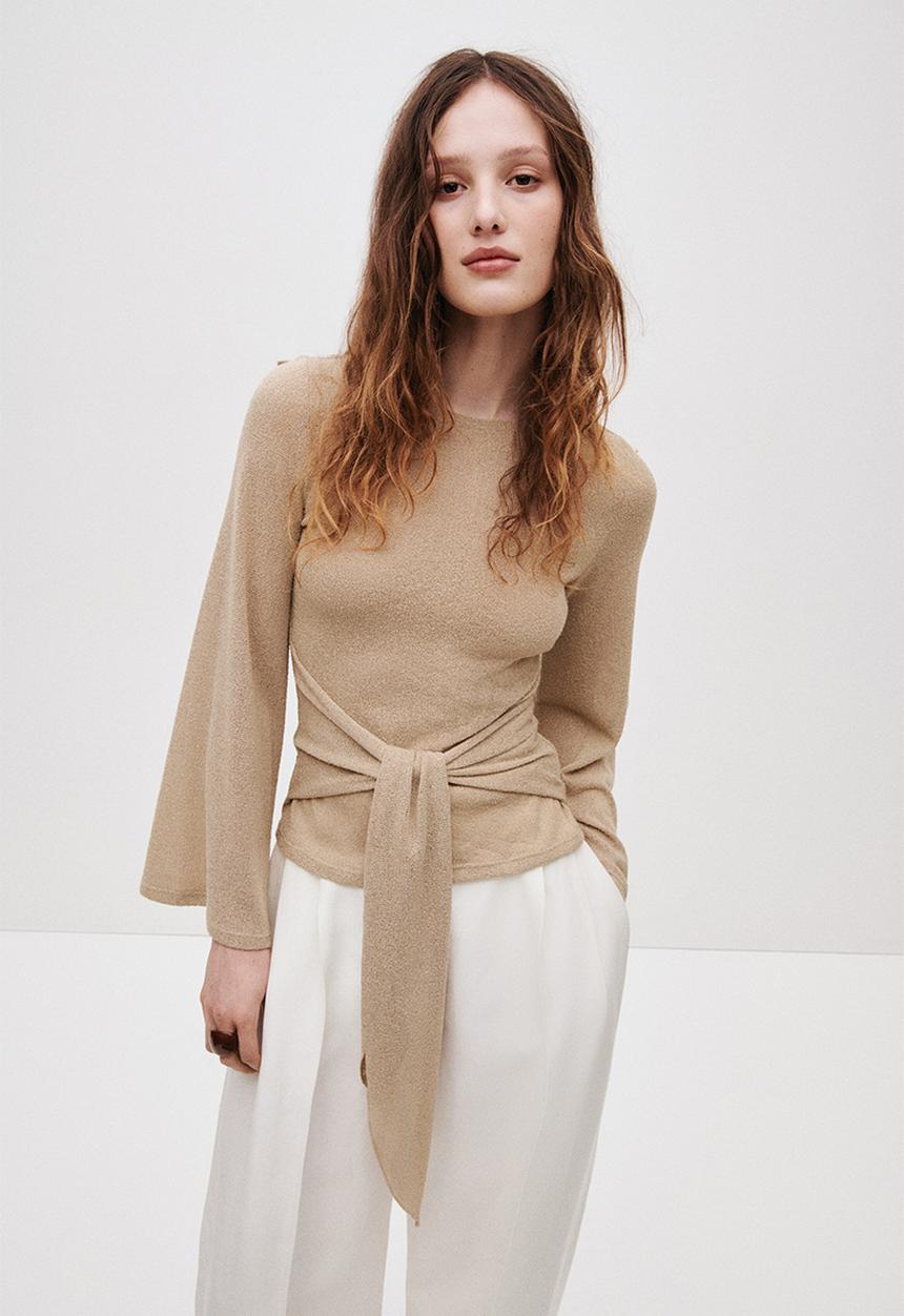H&M - Tie-detail knitted top - beige