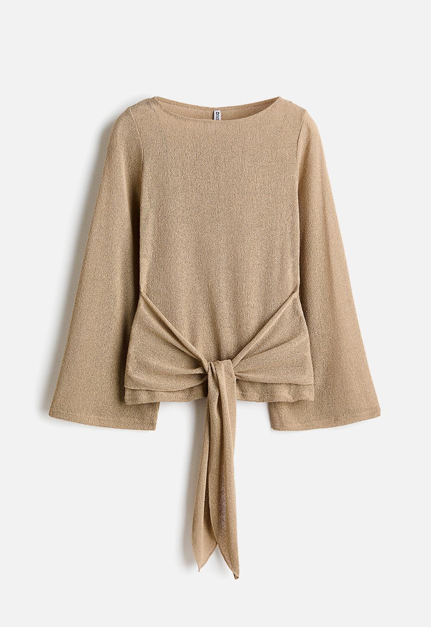 H&M - Tie-detail knitted top - beige
