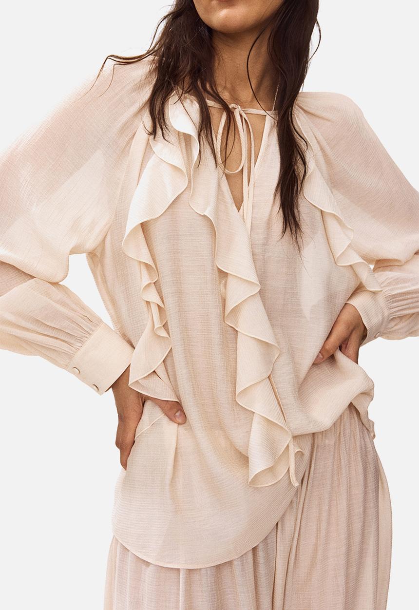 H&M - Flounce-trimmed blouse - powder pink