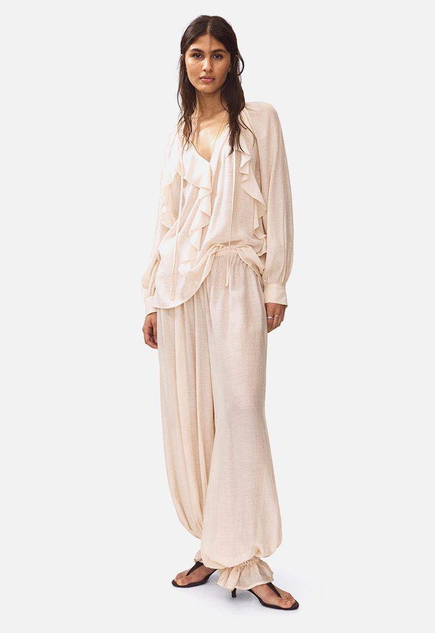 H&M - Flounce-trimmed blouse - powder pink