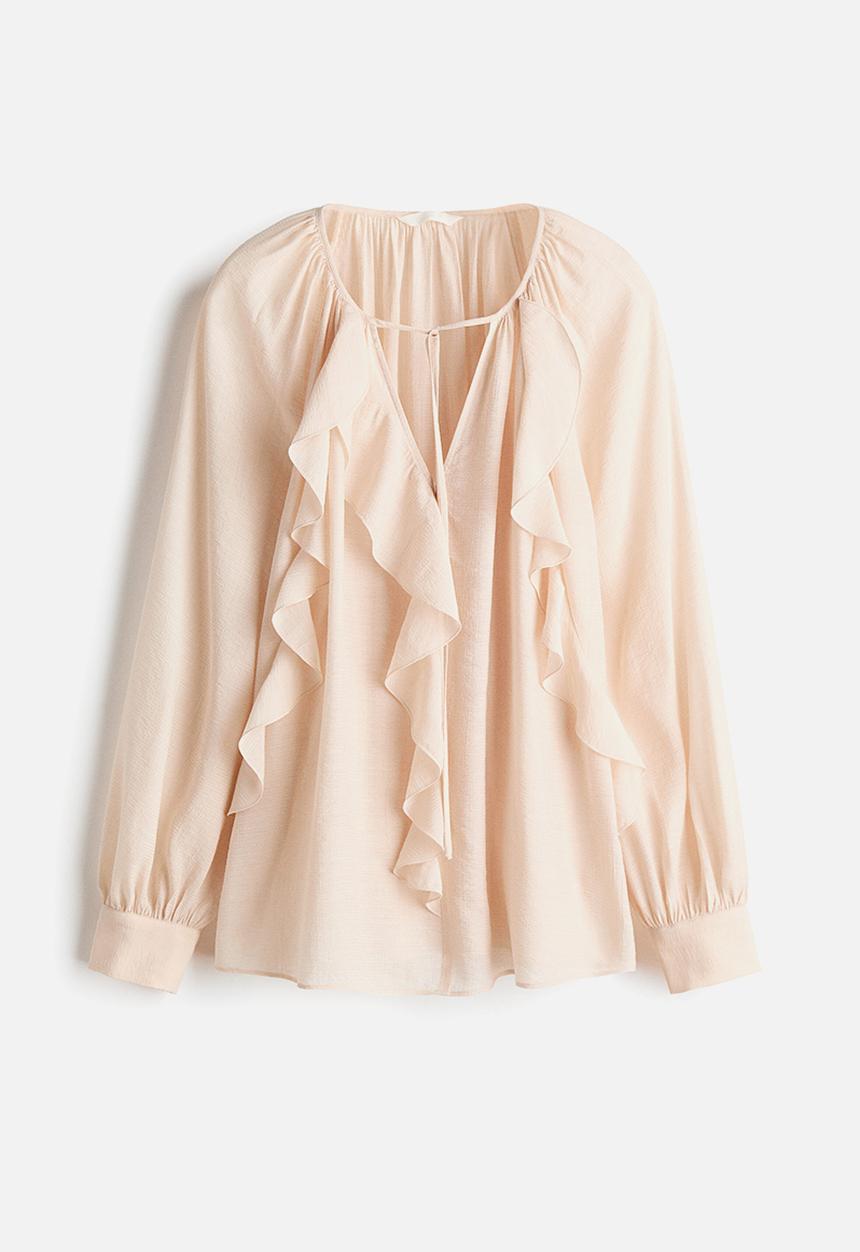 H&M - Flounce-trimmed blouse - powder pink