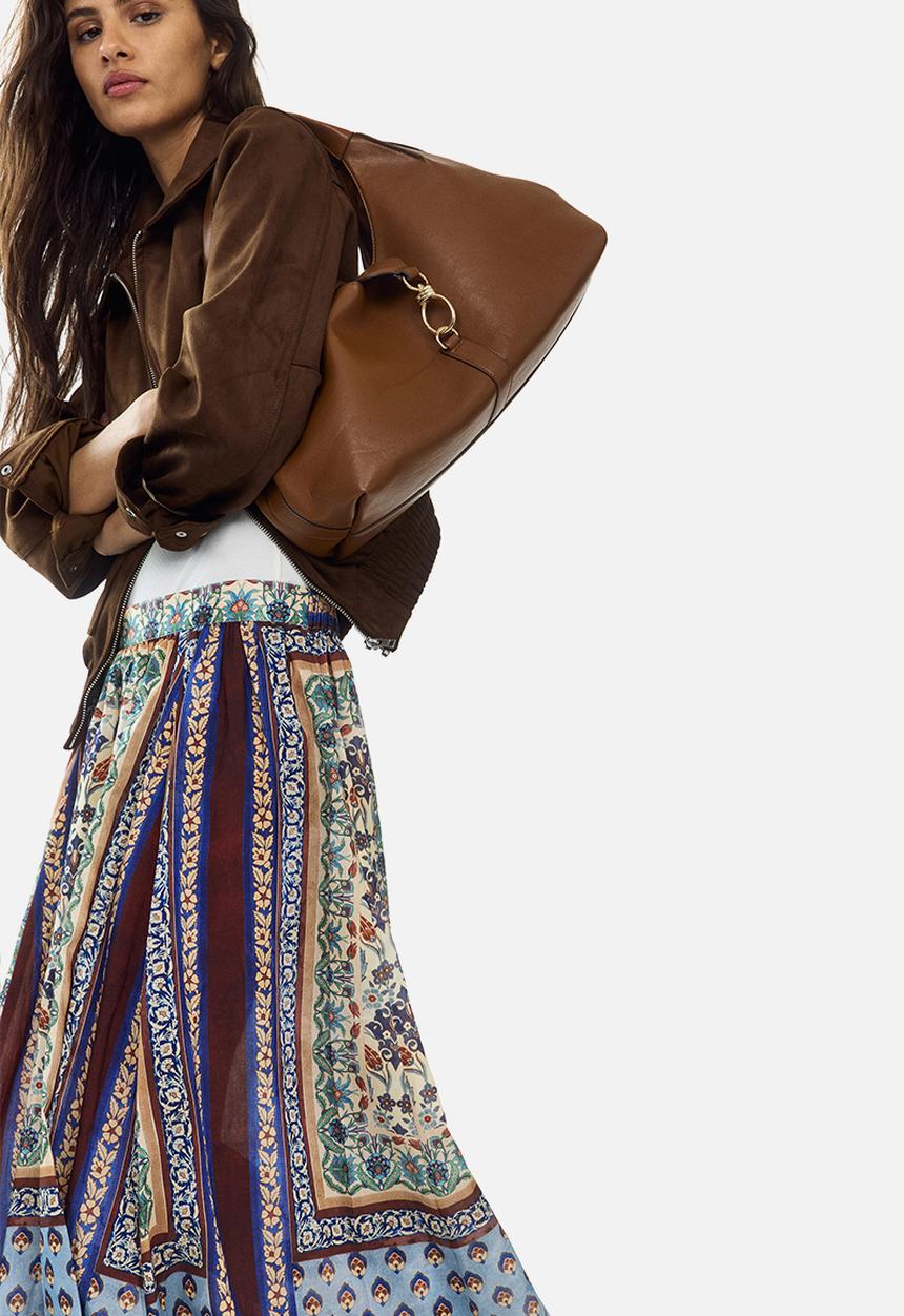 H&M - Loose-fit maxi skirt - blue/patterned