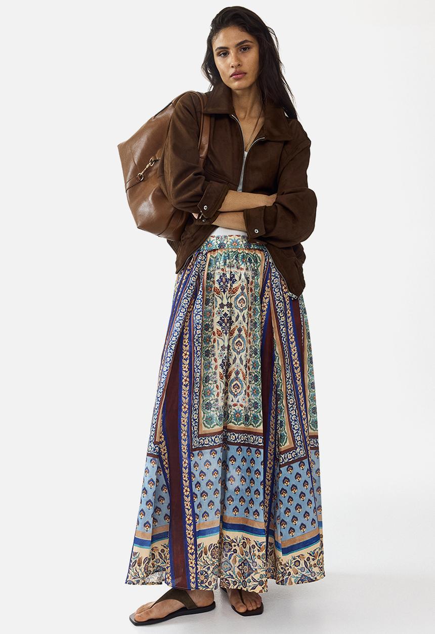 H&M - Loose-fit maxi skirt - blue/patterned