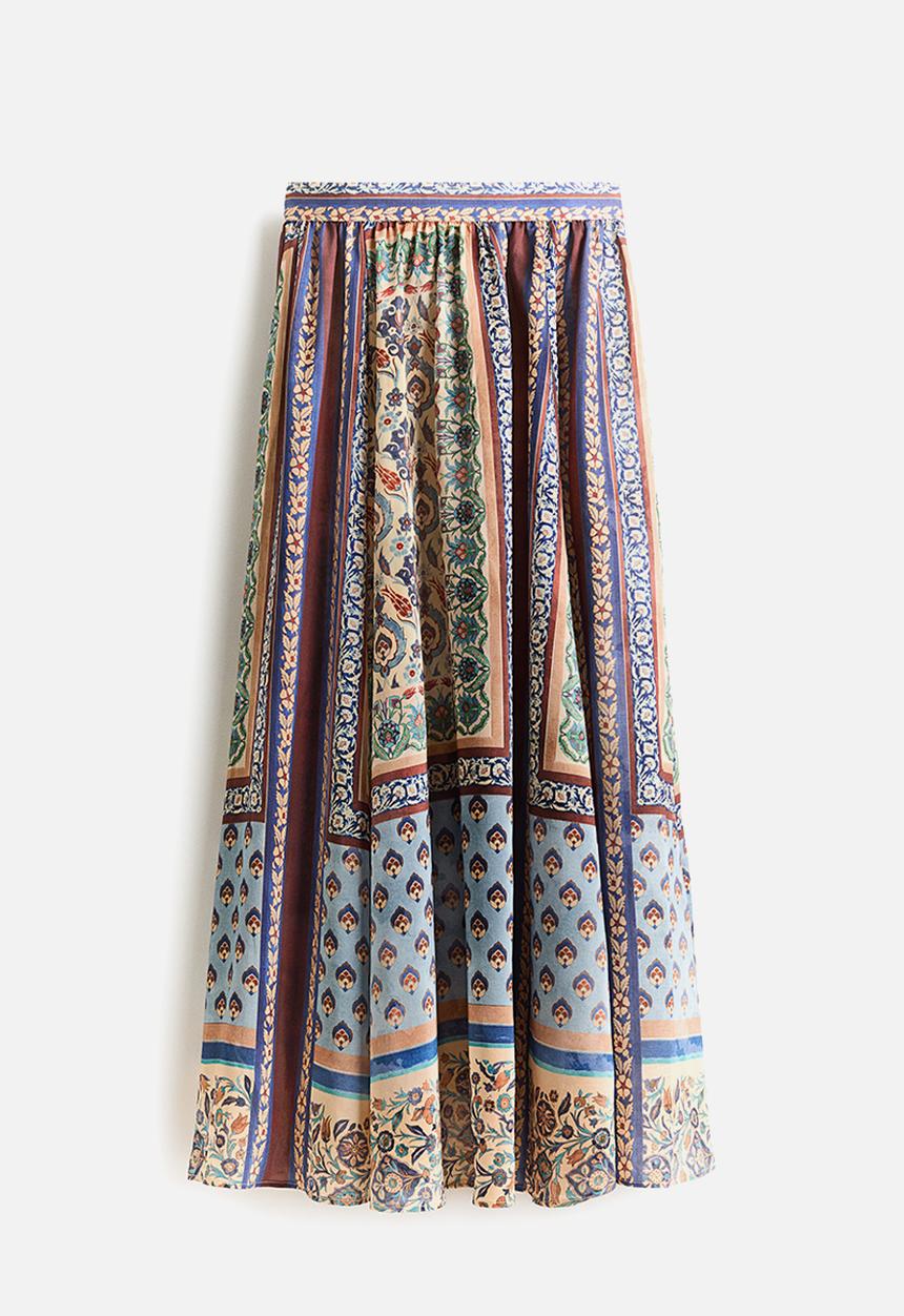 H&M - Loose-fit maxi skirt - blue/patterned
