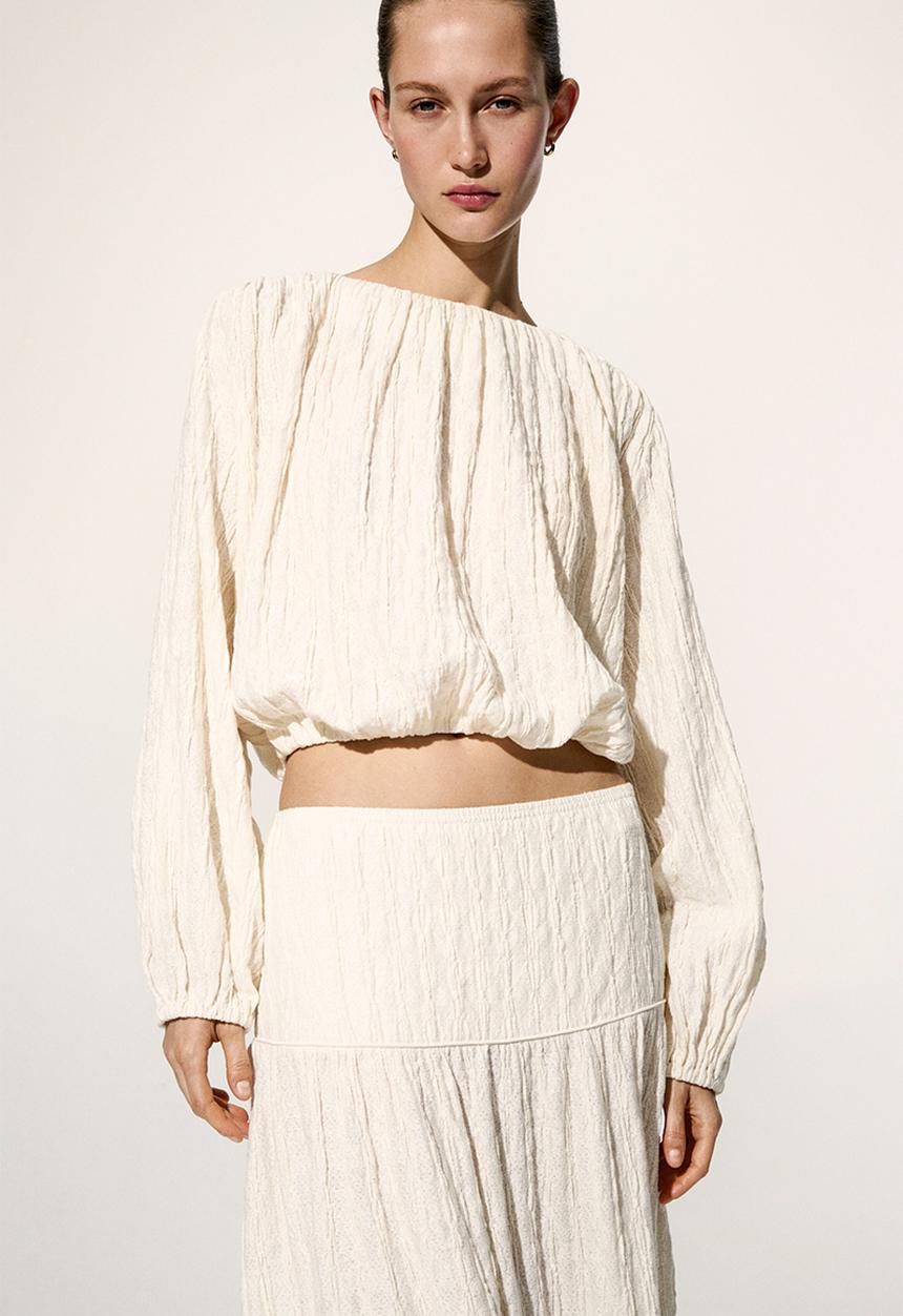 H&M - Balloon-sleeved top - cream