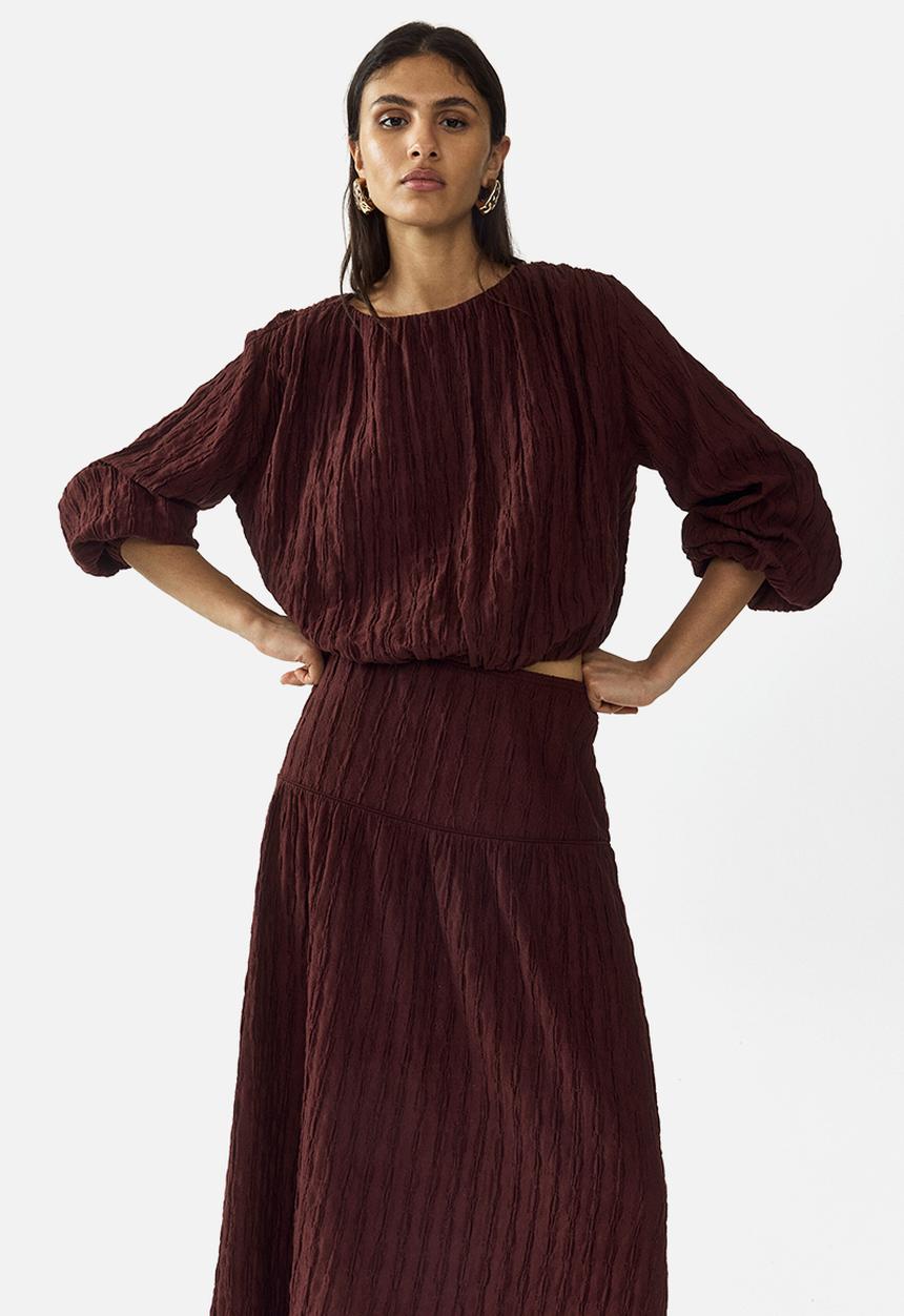H&M - Balloon-sleeved top - dark brown