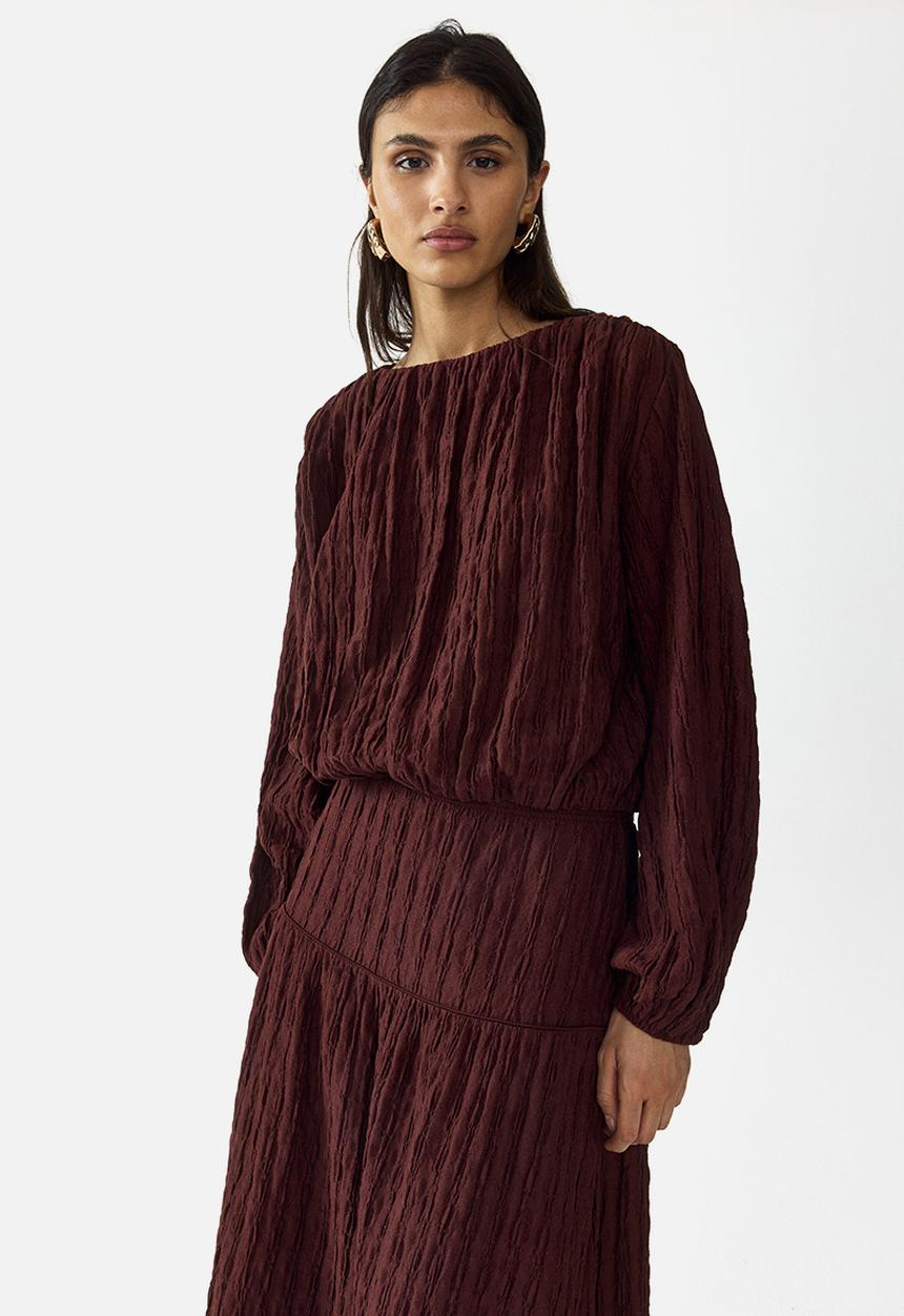 H&M - Balloon-sleeved top - dark brown