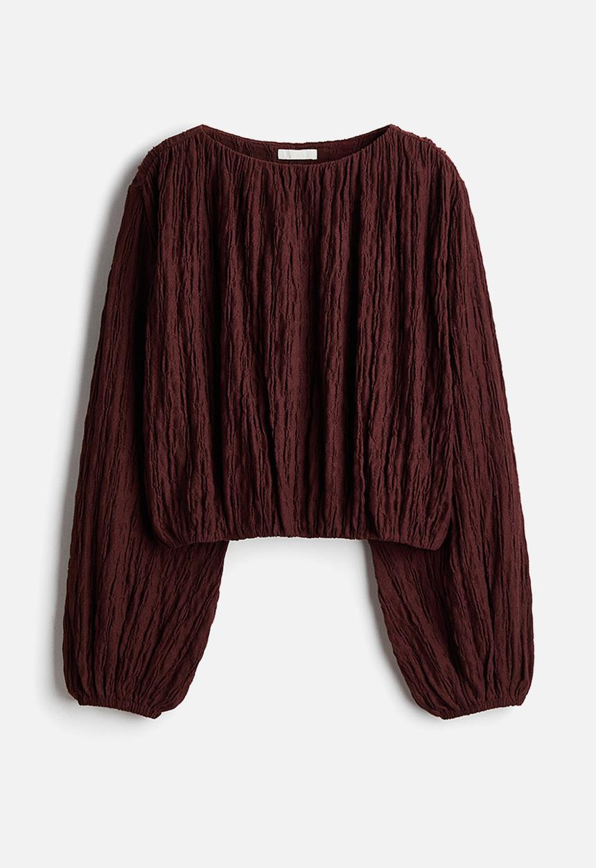 H&M - Balloon-sleeved top - dark brown