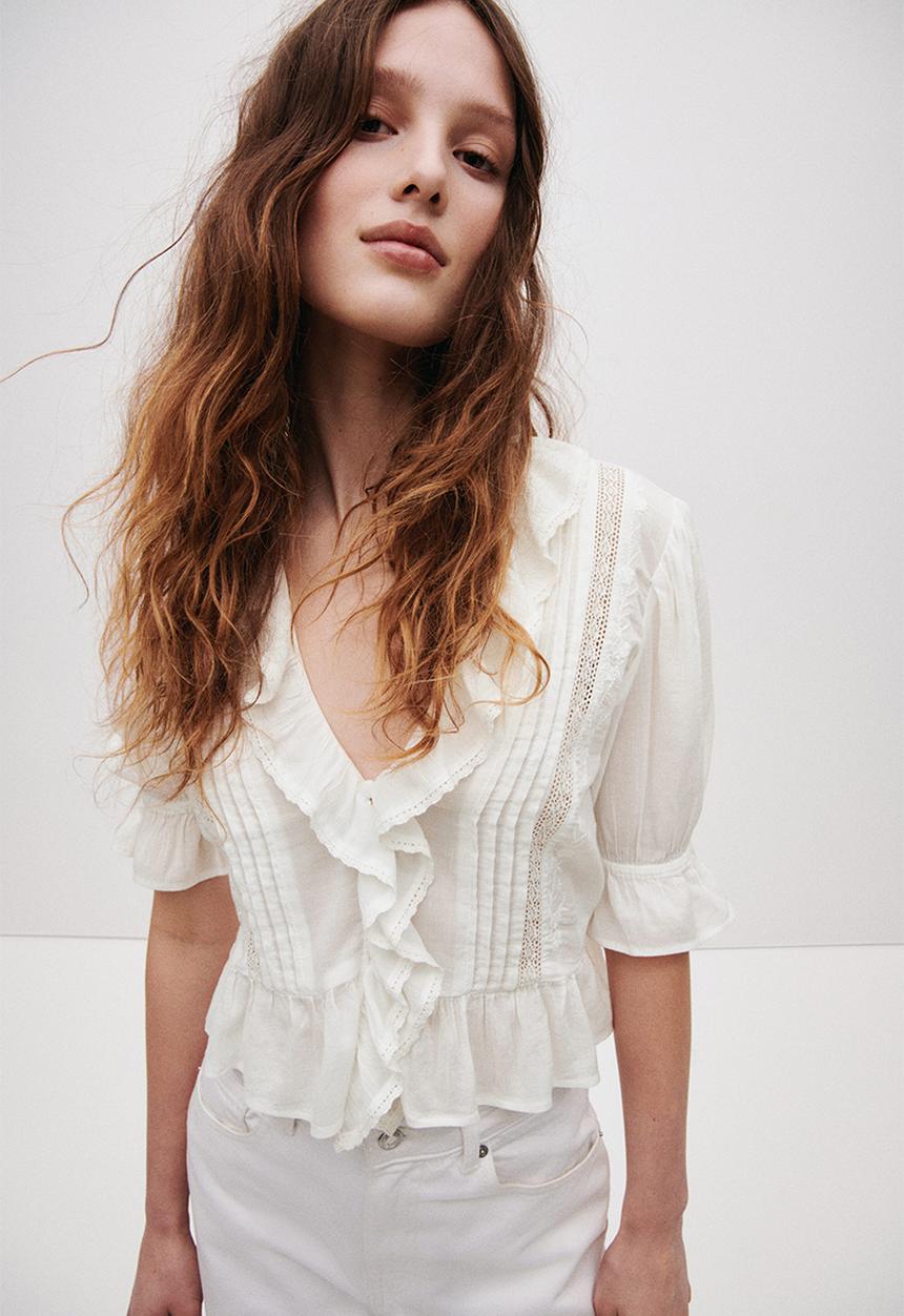 H&M - Frill-trimmed blouse - white