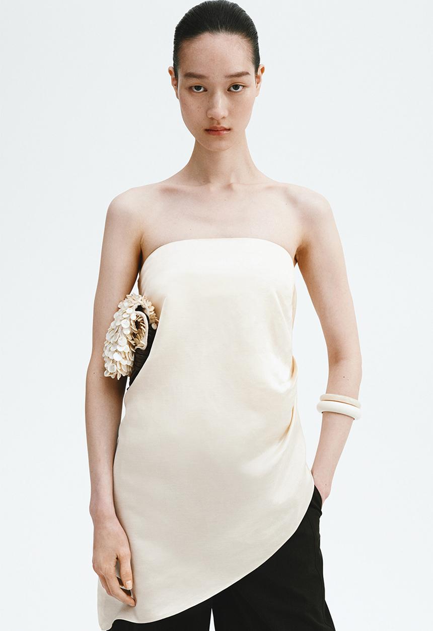 H&M - Satin bandeau top - cream
