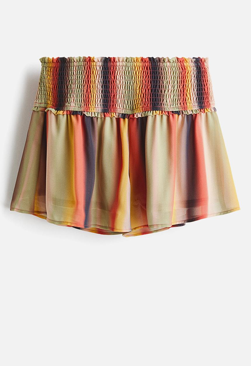 H&M - Smocked-waist mini shorts - green/striped