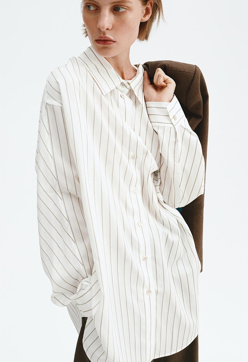 H&M - Oversized shirt - white/striped