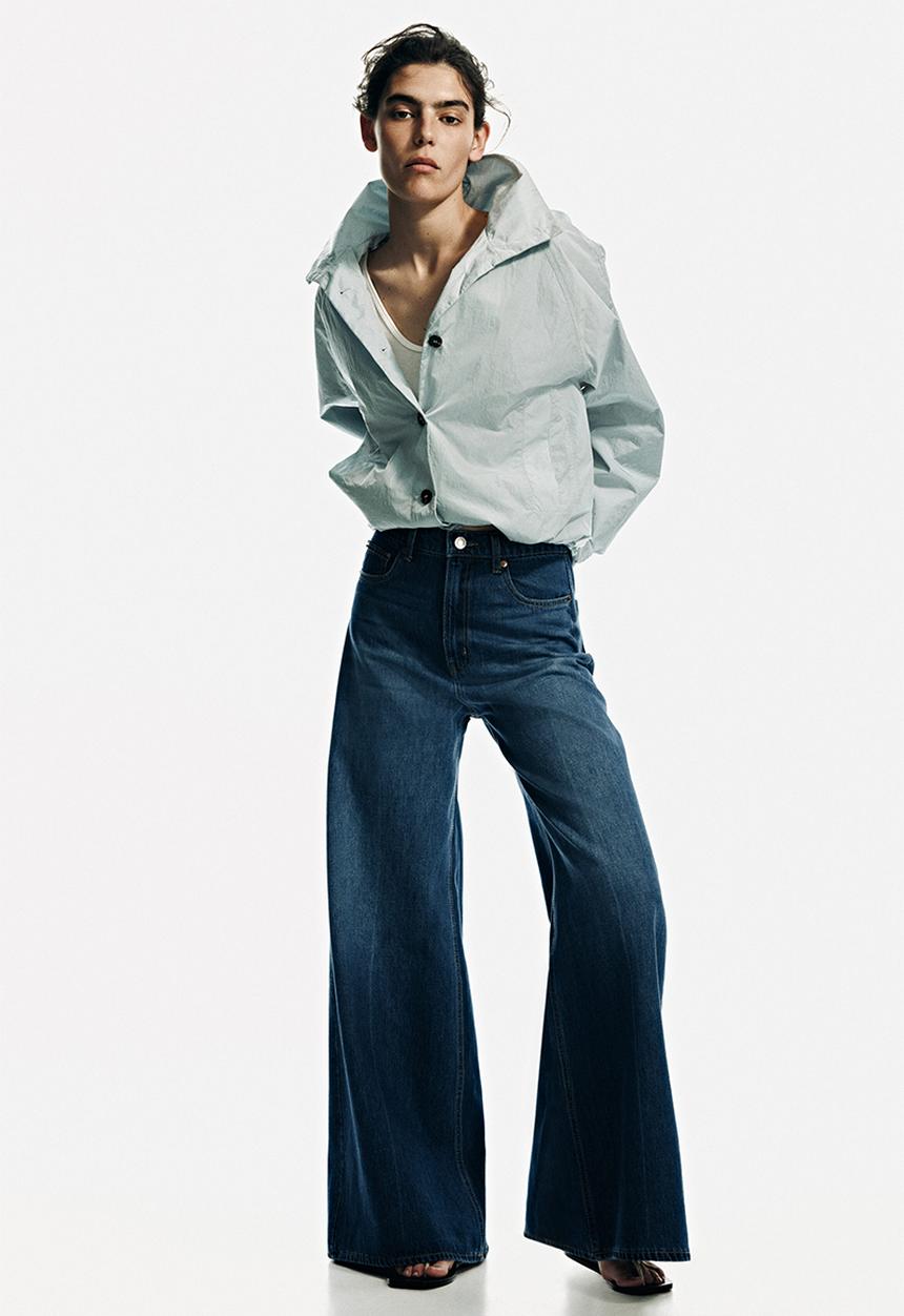 H&M - Super wide high waist jeans - denim blue