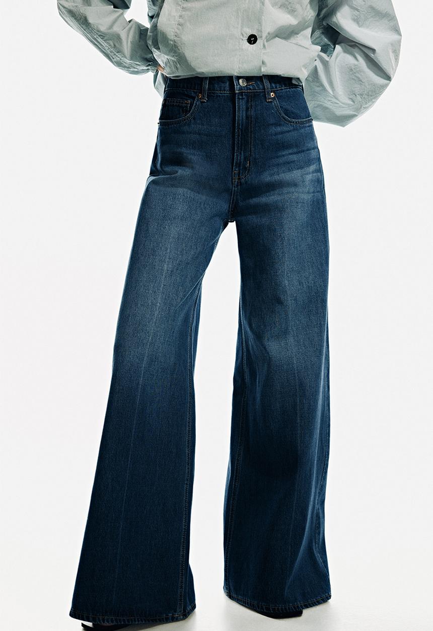 H&M - Super wide high waist jeans - denim blue