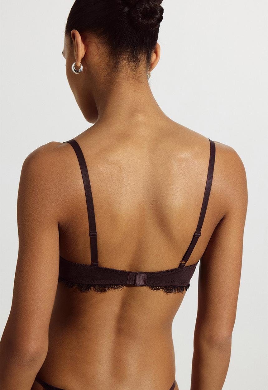 H&M - Microfibre and lace push-up bra - dark brown/black