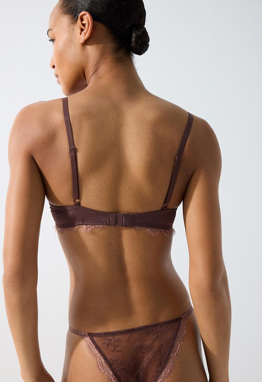 H&M - Microfibre and lace push-up bra - dark brown/dusty pink
