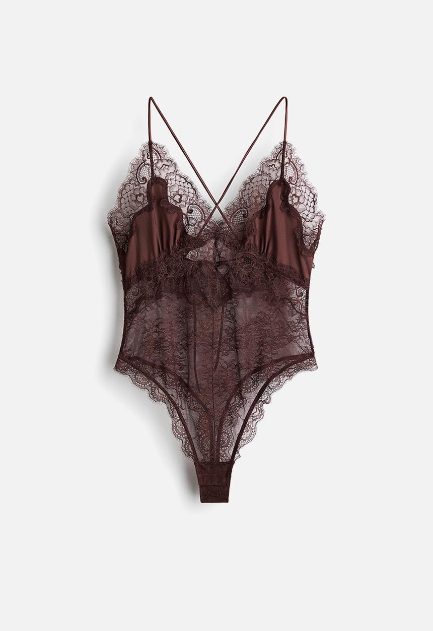 H&M - Microfibre and lace body - dark brown