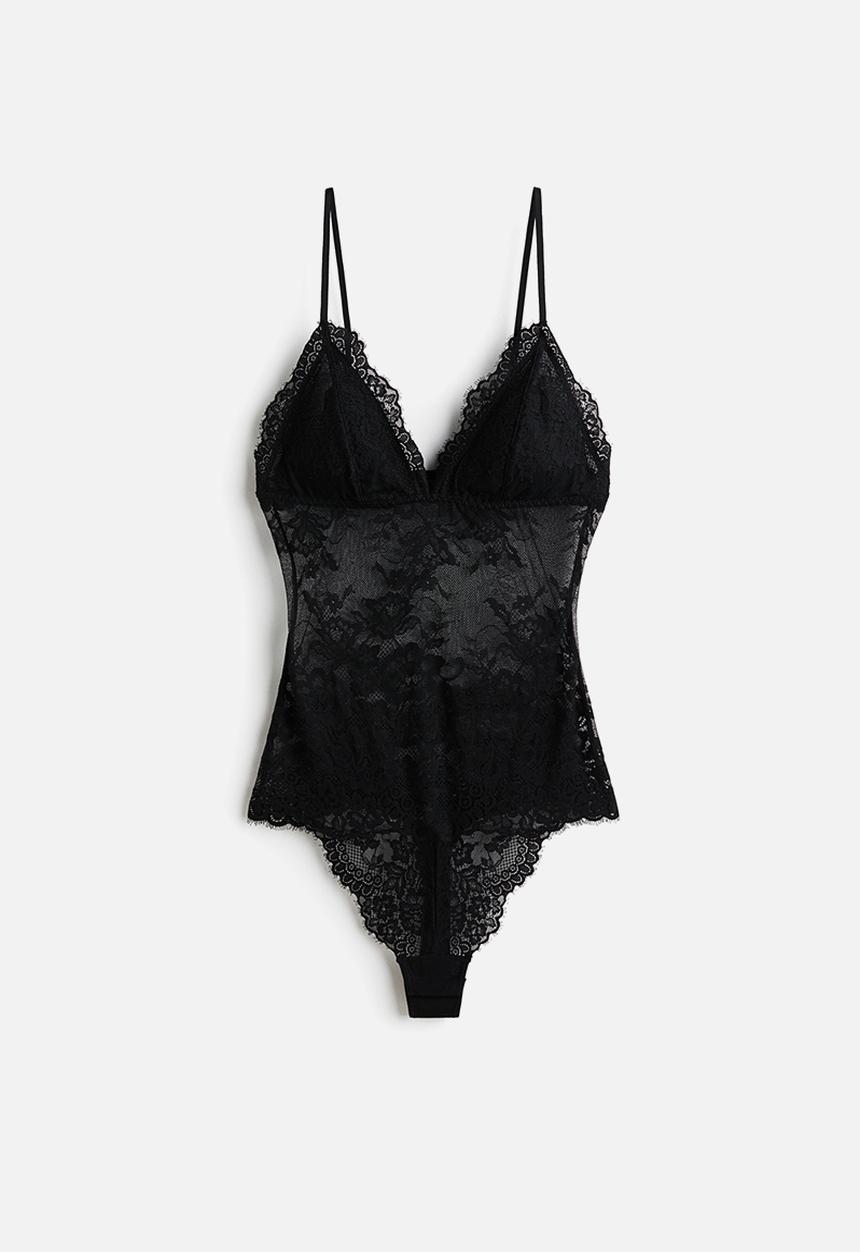H&M - Padded-cup lace thong body - black