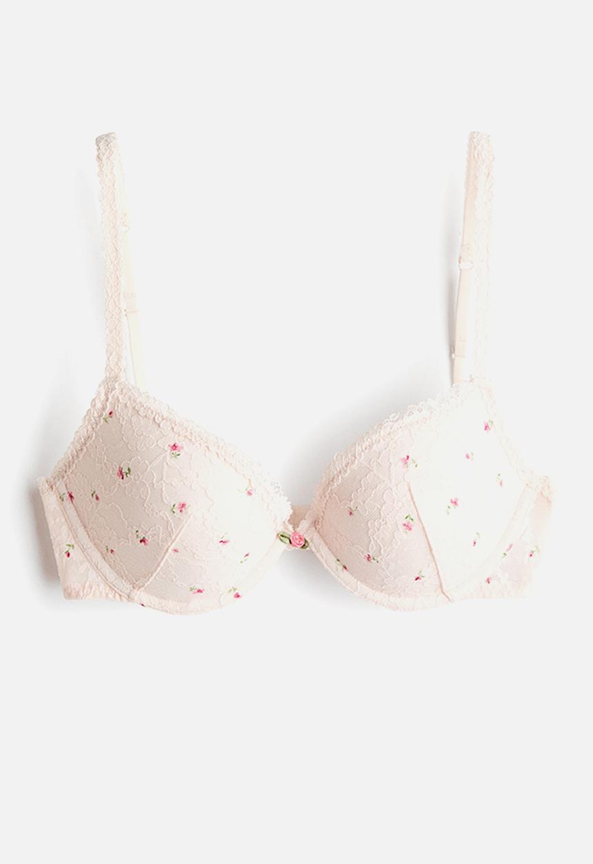 H&M - Lace push-up bra - powder pink/floral
