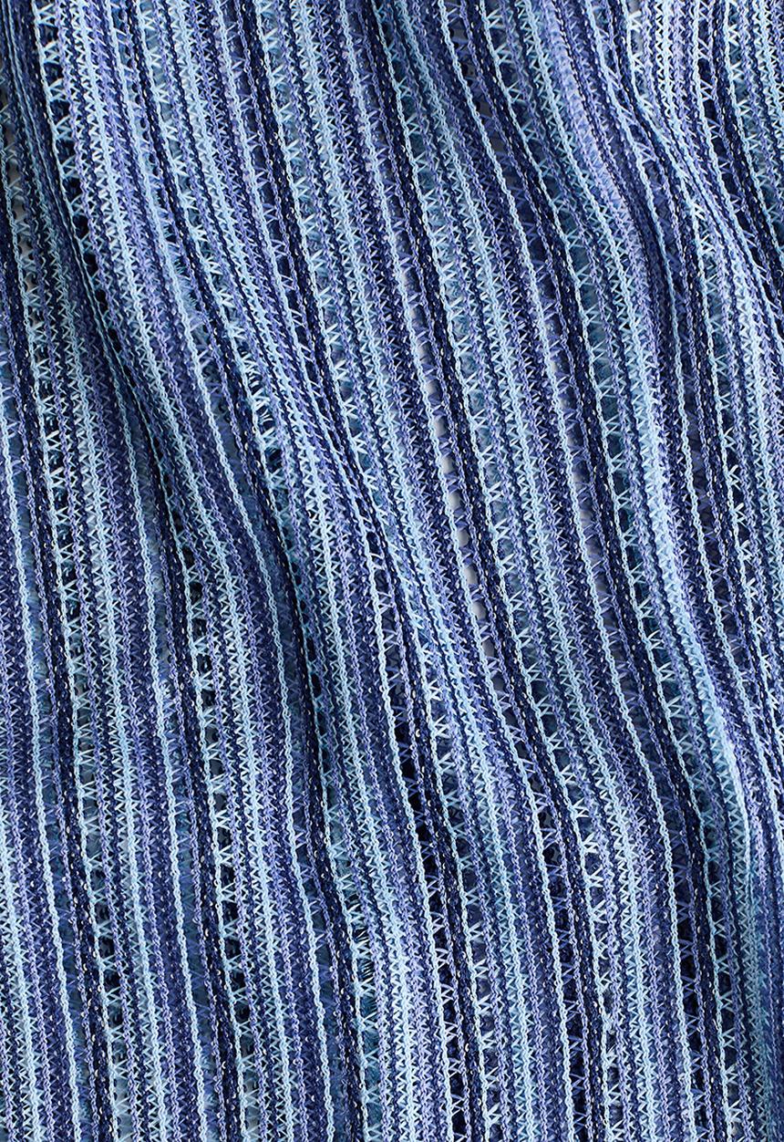 H&M - Wide hole-knit trousers - light blue/striped