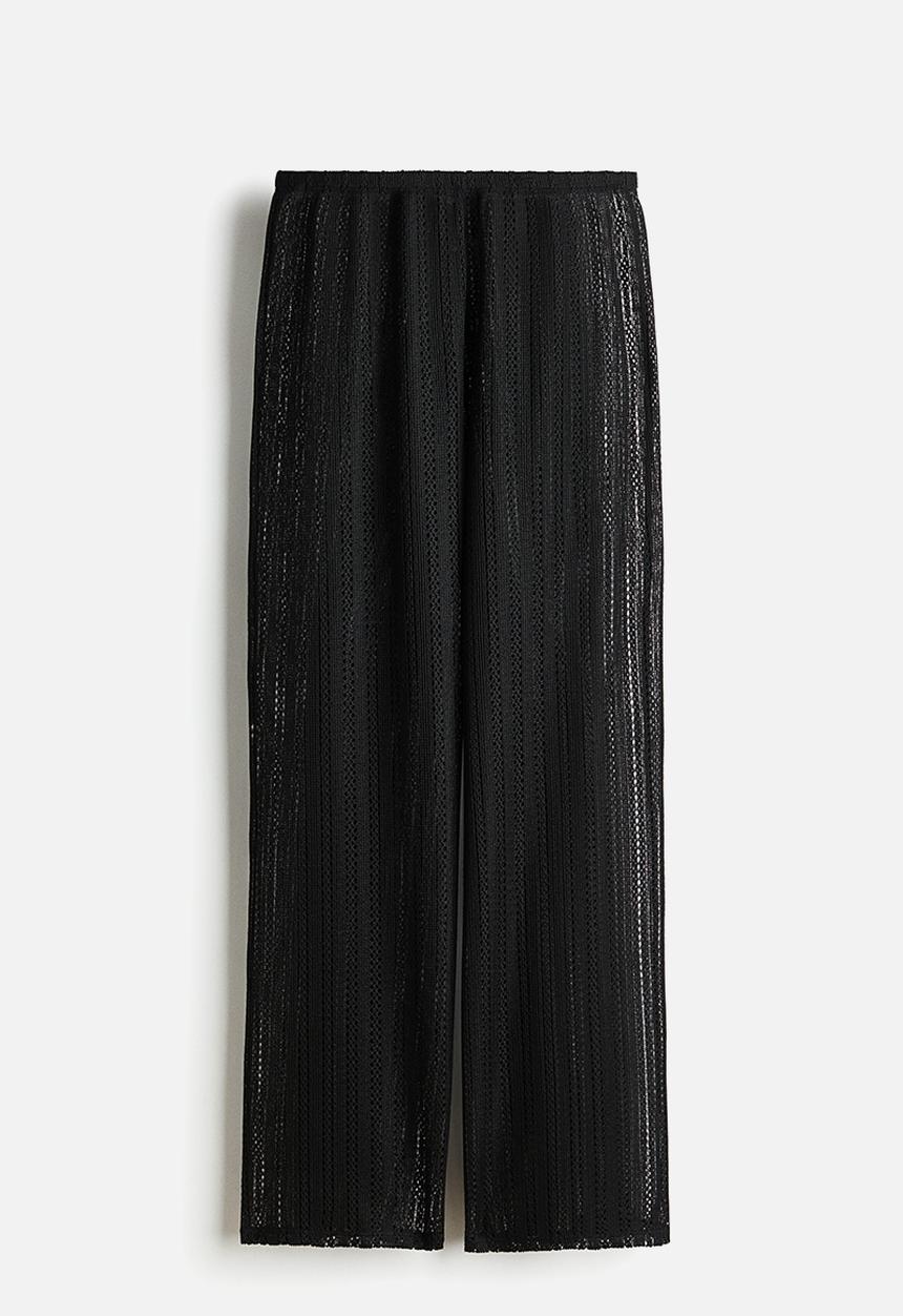 H&M - Wide hole-knit trousers - black