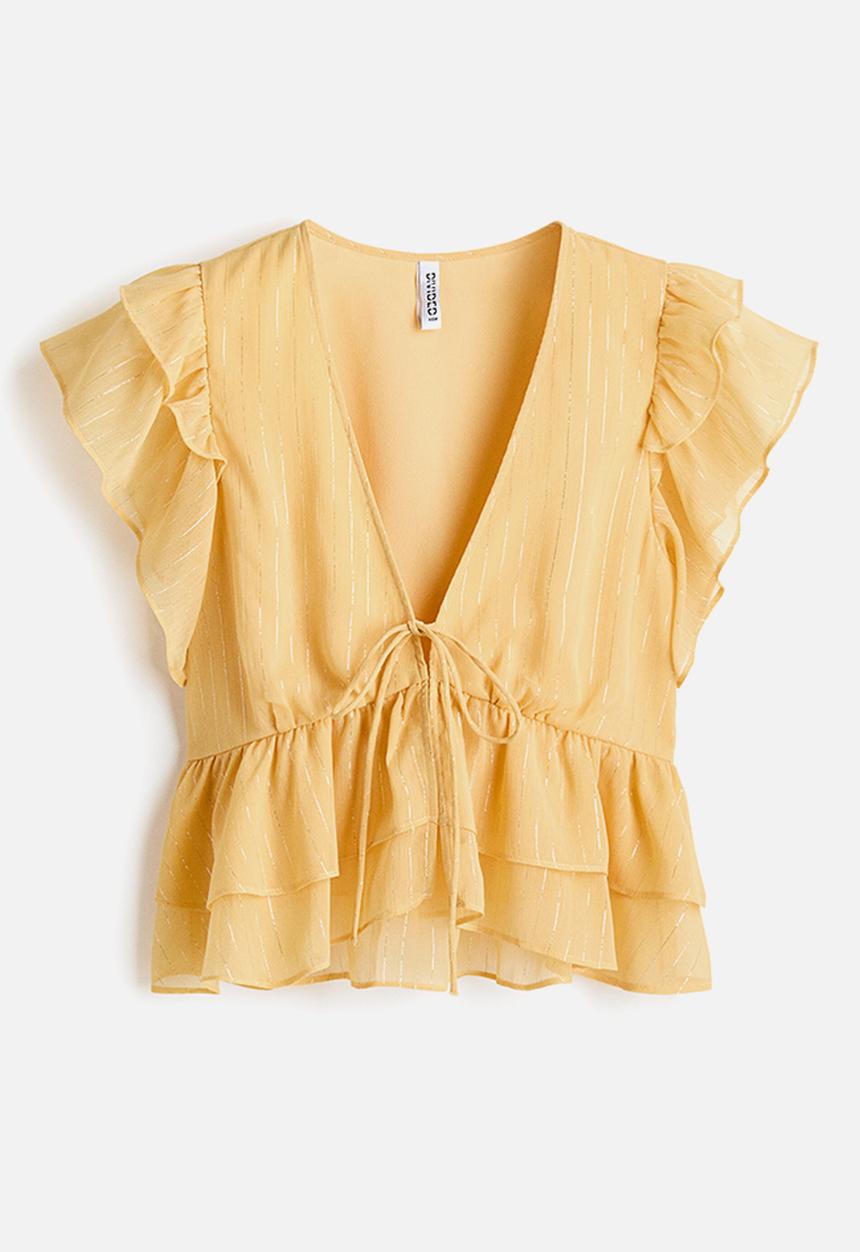 H&M - Frill-trimmed chiffon top - yellow/glittery