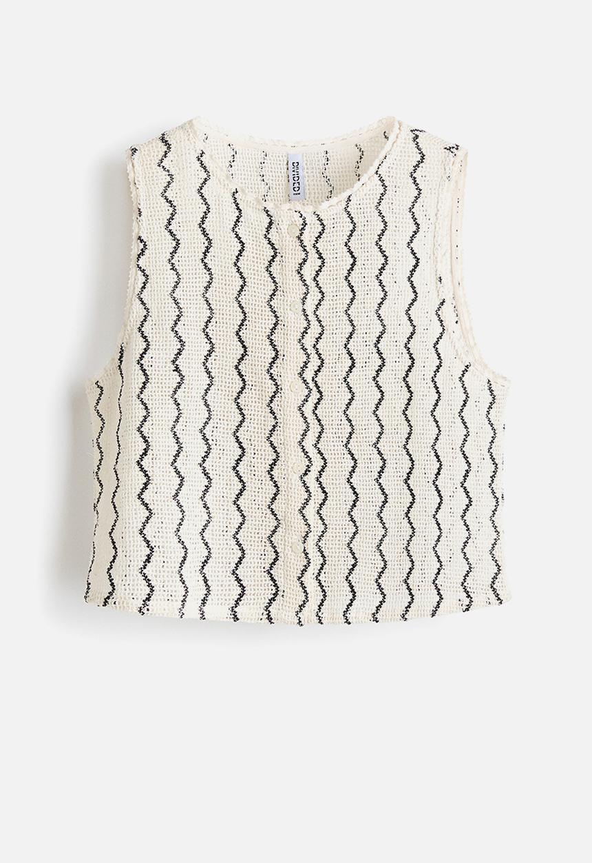 H&M - Crochet-look waistcoat - cream/zigzag pattern