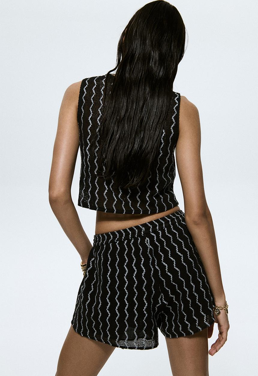 H&M - Crochet-look waistcoat - charcoal grey/white