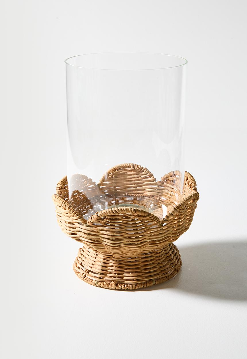 Sixth Floor - Rattan & Glass Scalloped Hurricane - Natural