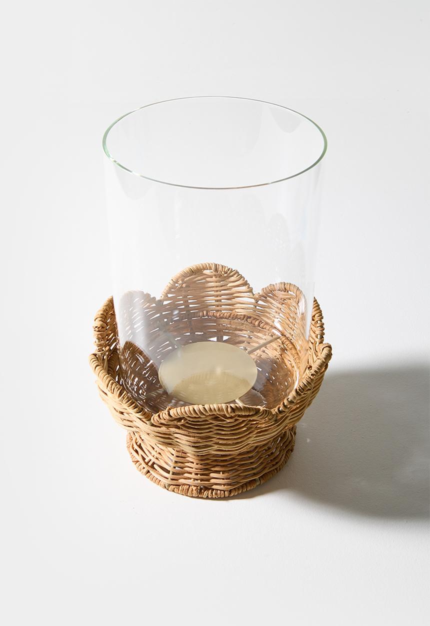 Sixth Floor - Rattan & Glass Scalloped Hurricane - Natural