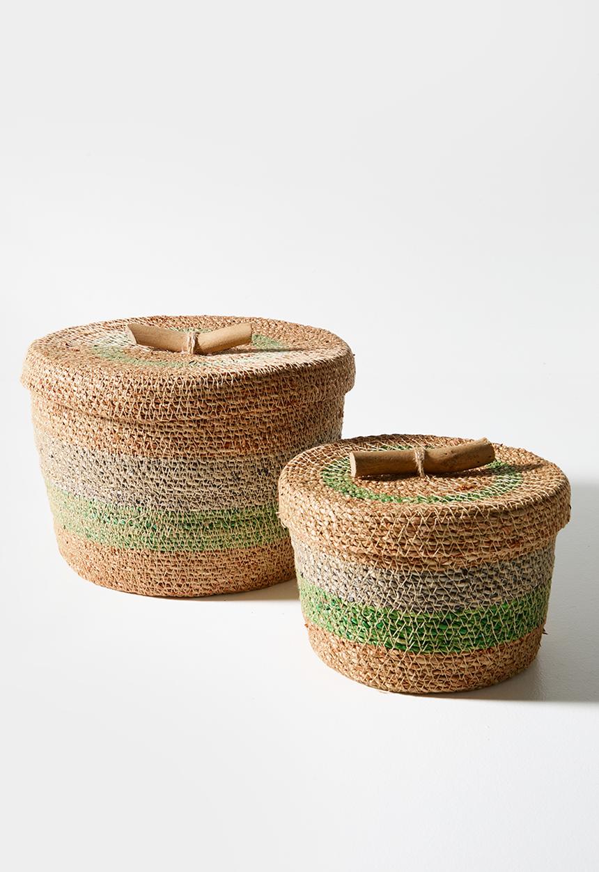 Sixth Floor - Seagrass Storage Basket Set 2 - Natural & Green
