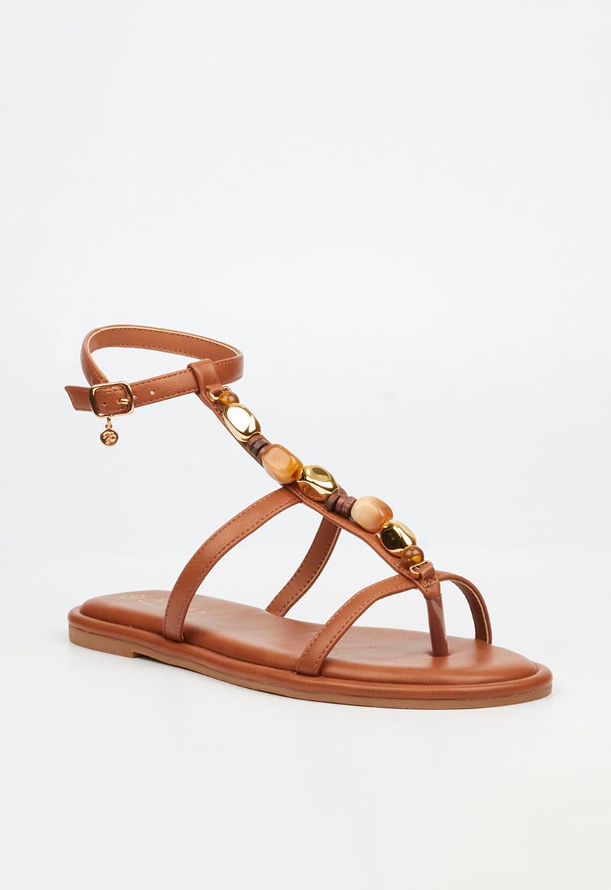 Miss Black - Kali 6 beaded strappy sandal - tan