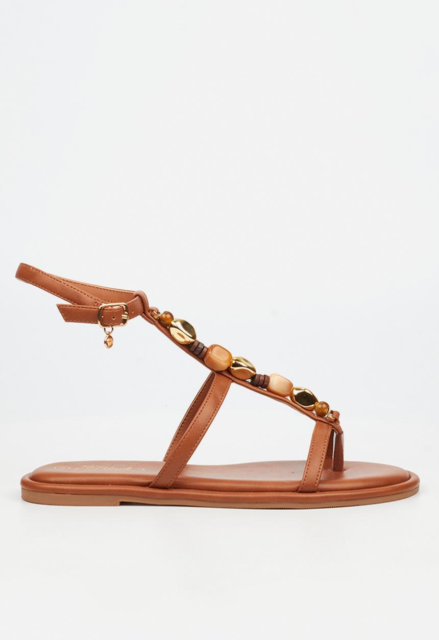 Miss Black - Kali 6 beaded strappy sandal - tan